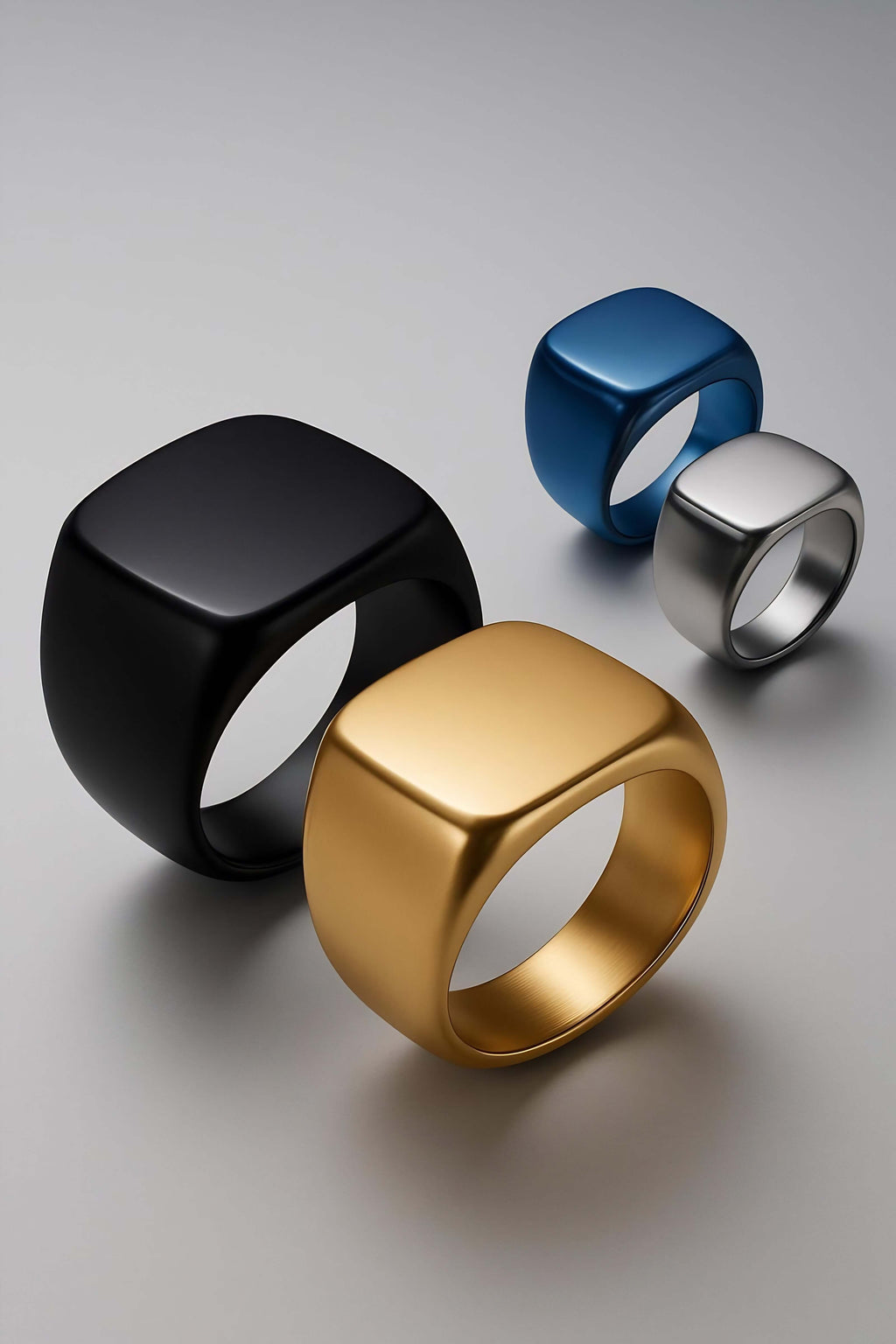 Stainless Steel Retro Square Rings for Men - Gold Variant Front View