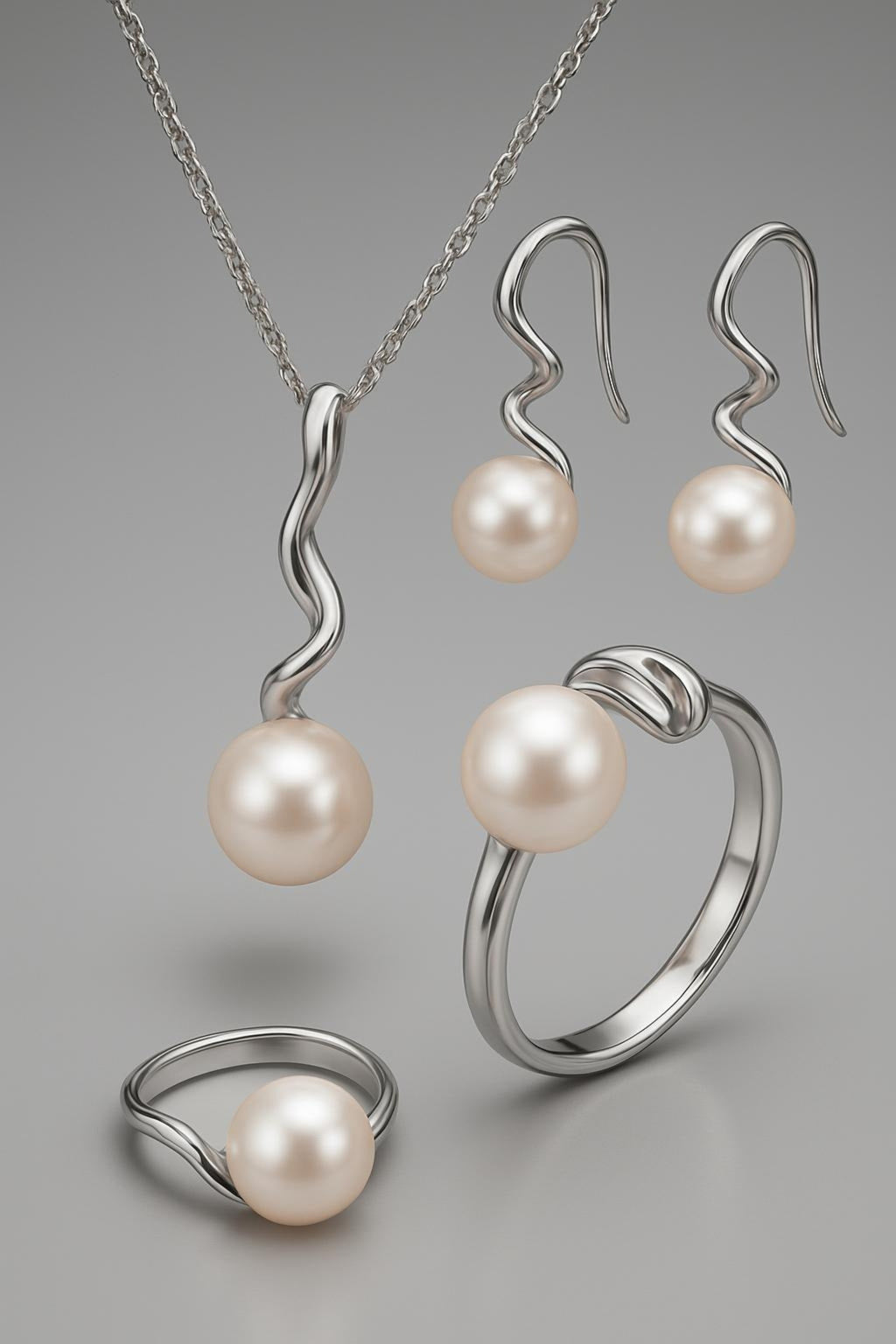 Pearl Necklace Earrings Set Silver 925 – Authentic Bridal Jewelry Set Main View