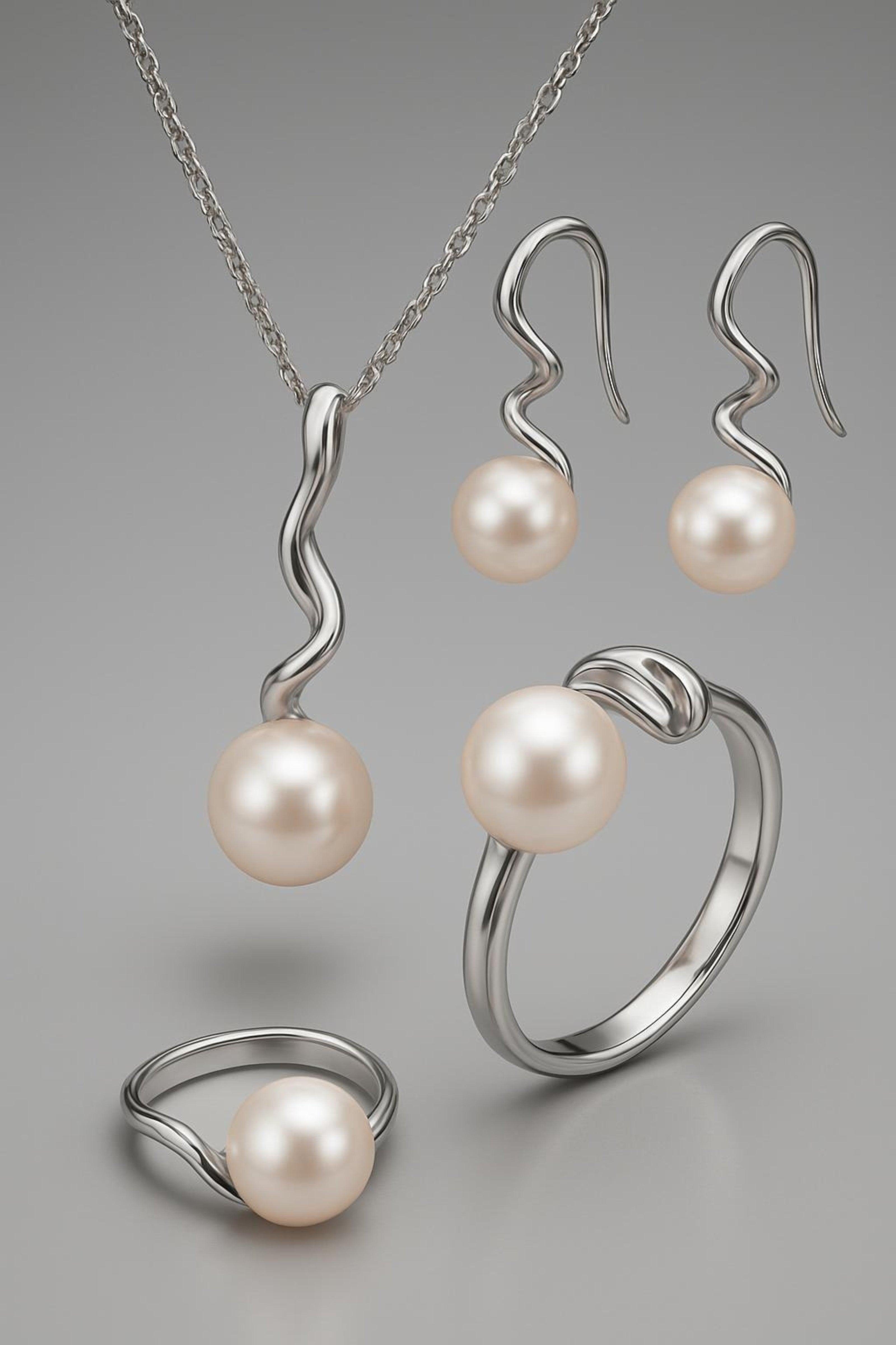 Pearl Necklace Earrings Set Silver 925 – Authentic Bridal Jewelry Set Main View