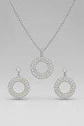 Silver Circle Pendant and Earrings Set with Diamonds – Luxury Jewelry Set Main View