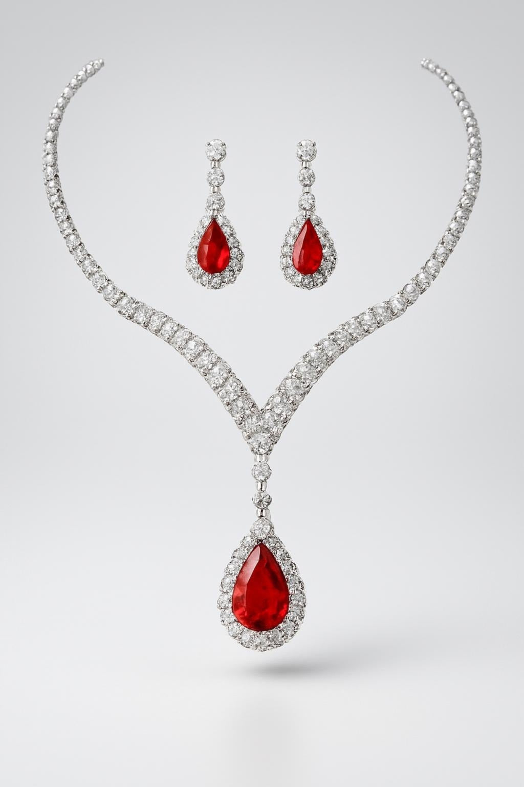 Diamond Water Drop Necklace and Earrings Set for Pakistani Women - Bridal Main View