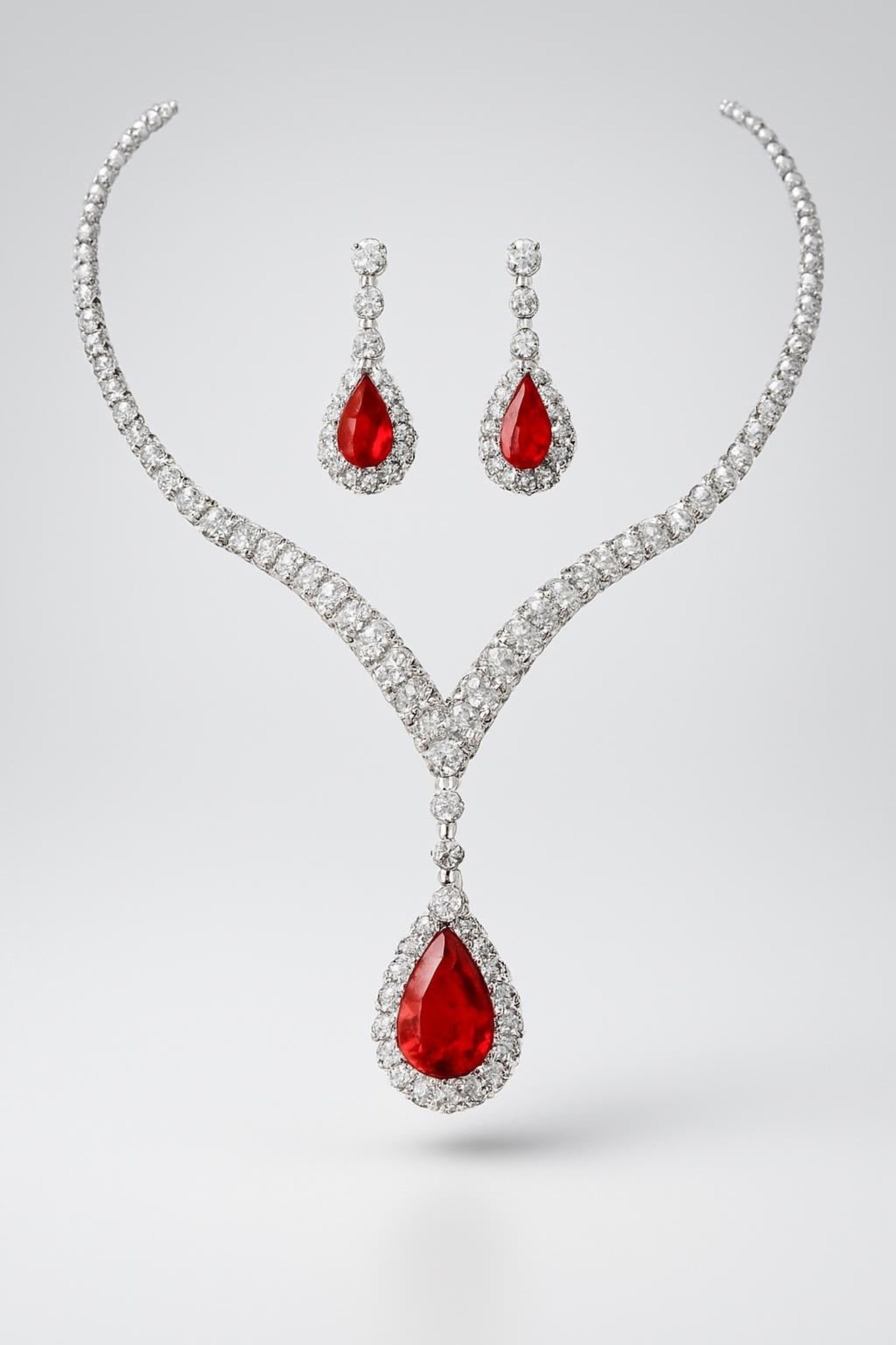 Diamond Water Drop Necklace and Earrings Set for Pakistani Women - Bridal Main View