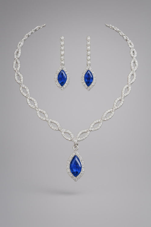 Blue Diamond Necklace and Earrings Set for Pakistani Women – Elegant Set Main View