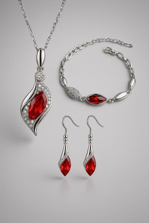 Blue Crystal Jewelry Set for Women Silver Tones – Premium Set Main View