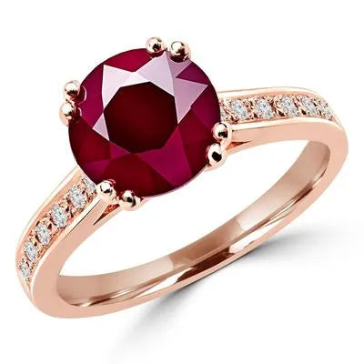 Premium Women's Rose Gold Anniversary Ring - Elegant Oval Cut Red Ruby Centerpiece