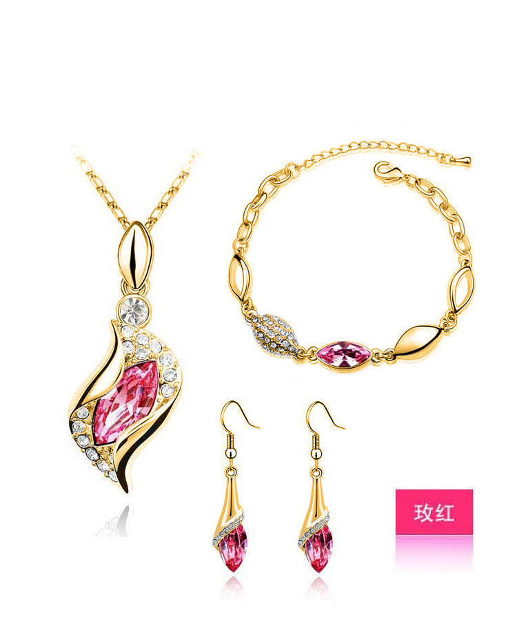 Blue Crystal Jewelry Set - 3-Piece Matching Set with Solid Lobster Lock Mechanism