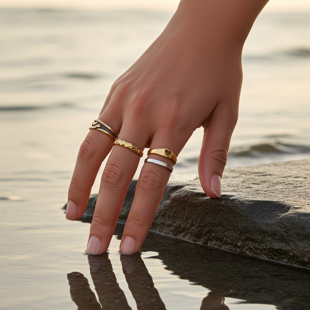 10-Piece Adjustable Ring Set in Black Gold Silver - Trendy